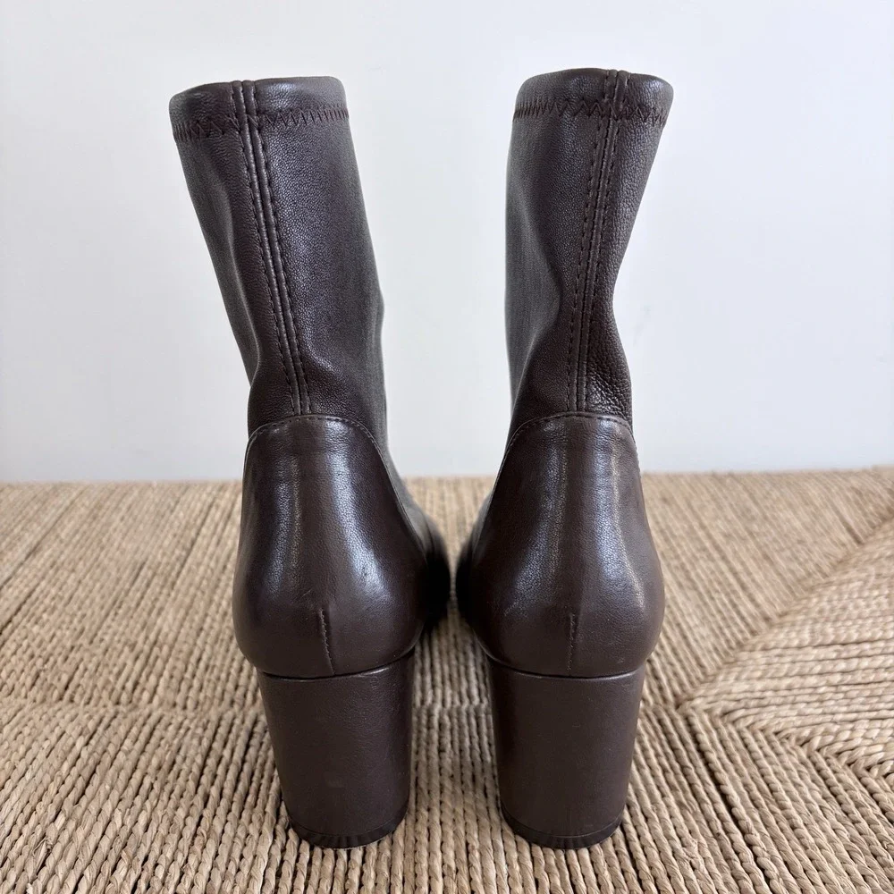 STUART WEITZMAN Lucie Block Heel Leather‎ Brown Boots S6277 US 6.5 EU 37 Pull-on